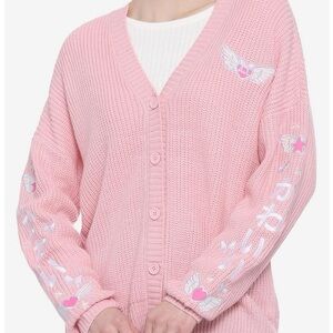 HOT TOPIC Kawaii pink knitted Wings Embroidered Cardigan sweater womens M